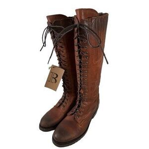 Liberty Black Zip Tall Brown Distressed Leather Riding Boots Women's SZ 6.5